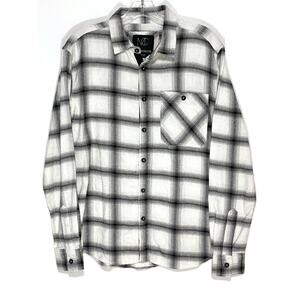 Modern Culture MC Plaid Button Flannel Shirt Mens M White Black Grunge Casual